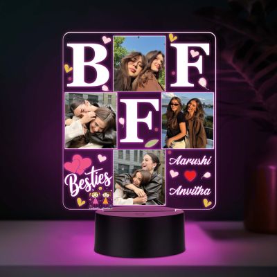 Personalized BFF 3D LED Photo Lamp Custom Photos & Names 3D Illusion Bedside Night Light Friendship Gift for Besties, Sisters Birthday Gift for BFF Multicolored Light